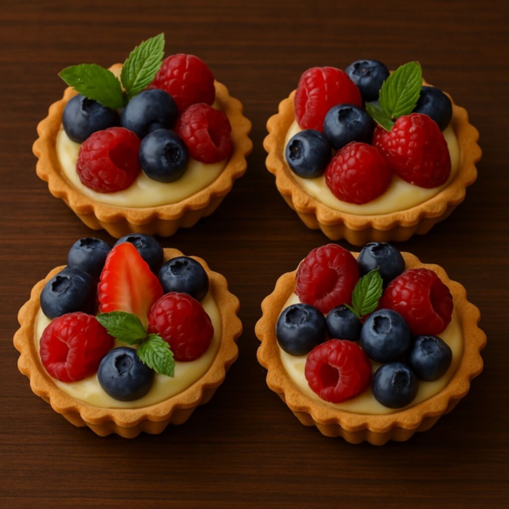 Taratelettes mit Pudding und Beeren